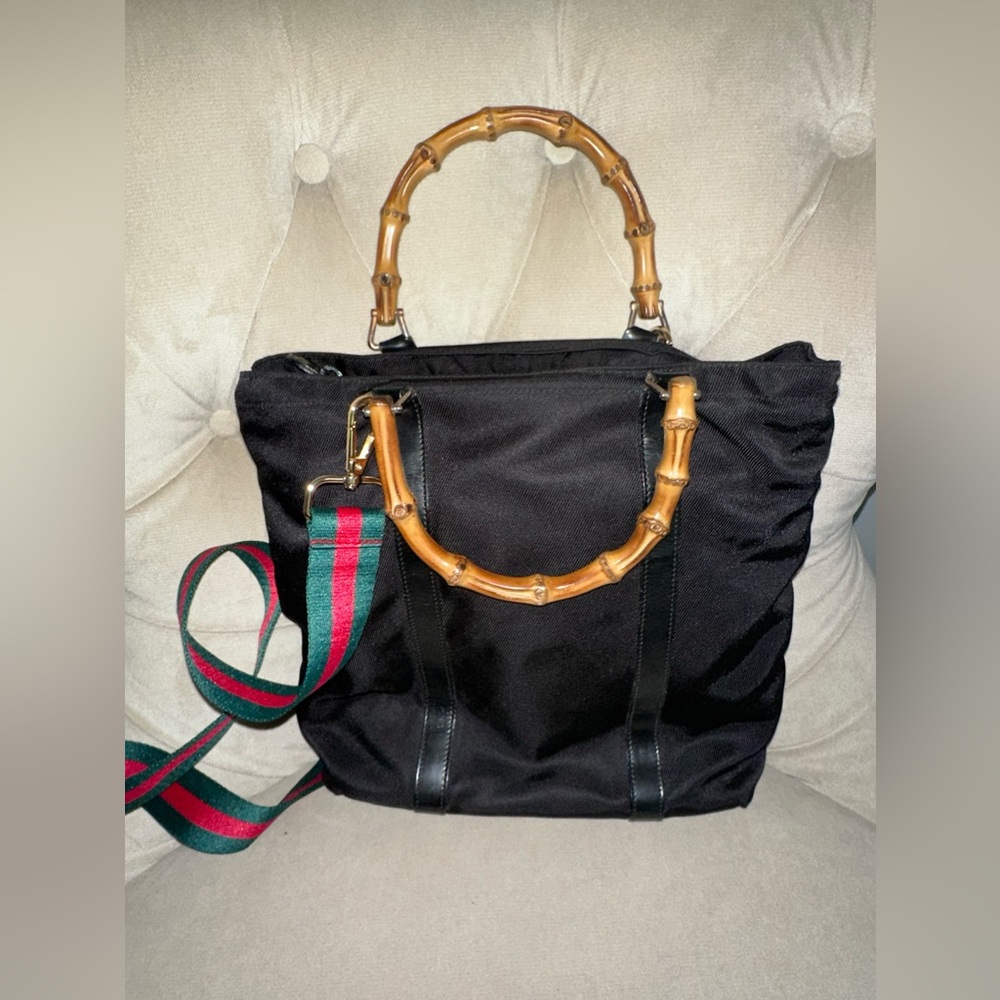 Gucci bamboo canvas tote bag